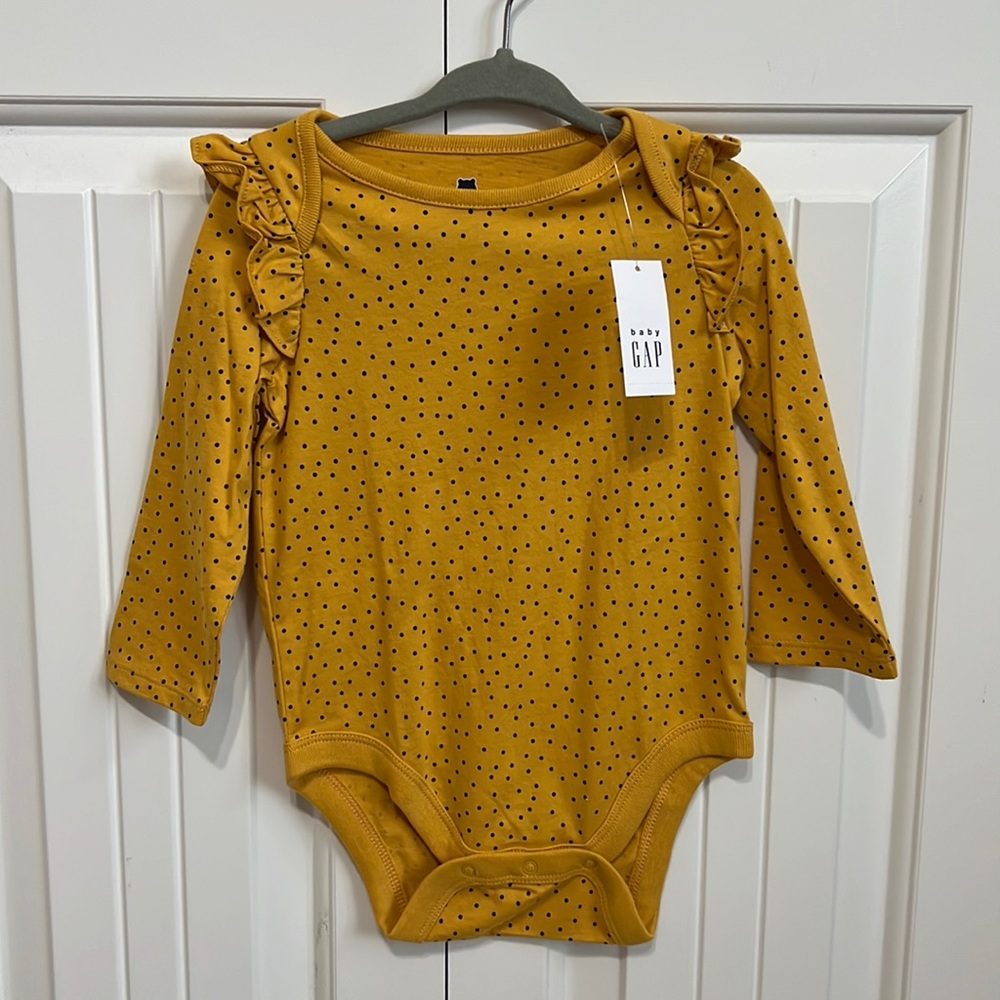 Yellow polka dot onesie with ruffles NWT